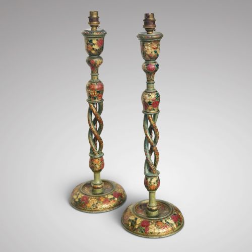 fig 1. A Stunning Pair of Wooden & Papier Mache Kashmiri Table Lamps