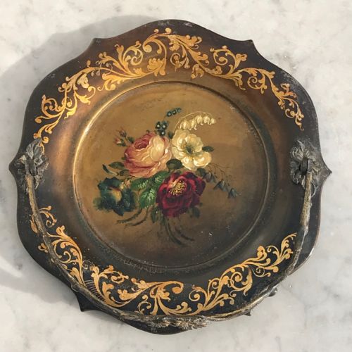 fig 1. 19th Century Papier Mache Basket with Folding Handle.