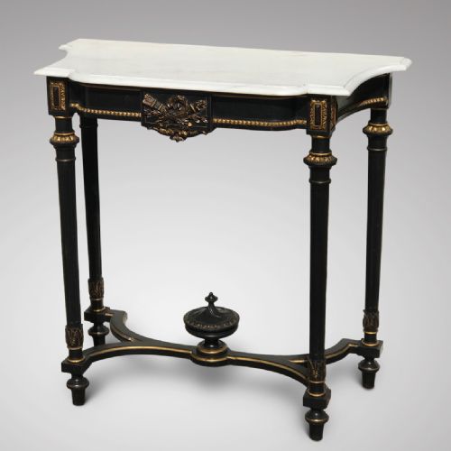 19th Century French Ebonised Console Table with Marble Top