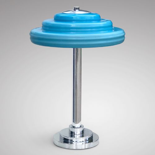 Art Deco Chrome Table Lamp with Glass Shade