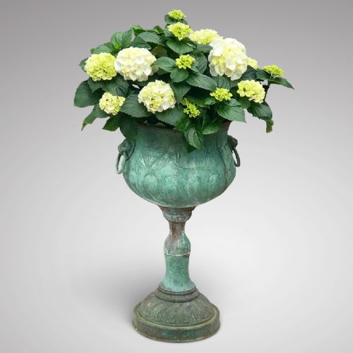 19th Century Verdigris Copper Jardiniere with Lion Mask Ring Handles