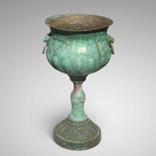 fig 1. 19th Century Verdigris Copper Jardiniere with Lion Mask Ring Handles