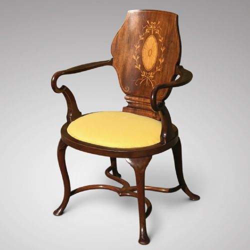 Edwardian Mahogany Open Armchair in the Manner of Cornelius Smith