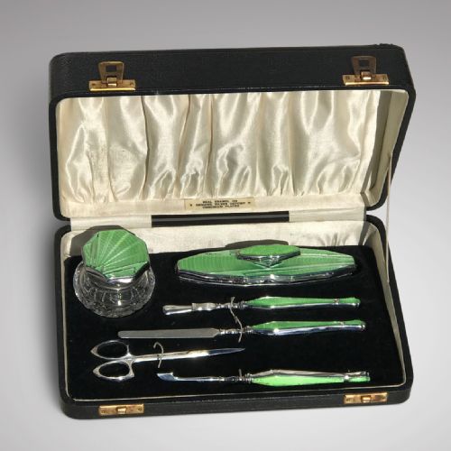 Art Deco Guilloche Enamel Manicure Set