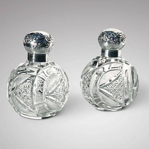 Pair of Victorian Cut Glass Scent Bottles