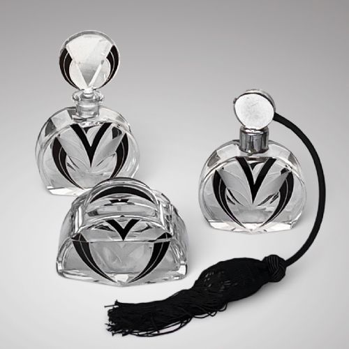 fig 1. Art Deco Glass & Enamel Dressing Table Set