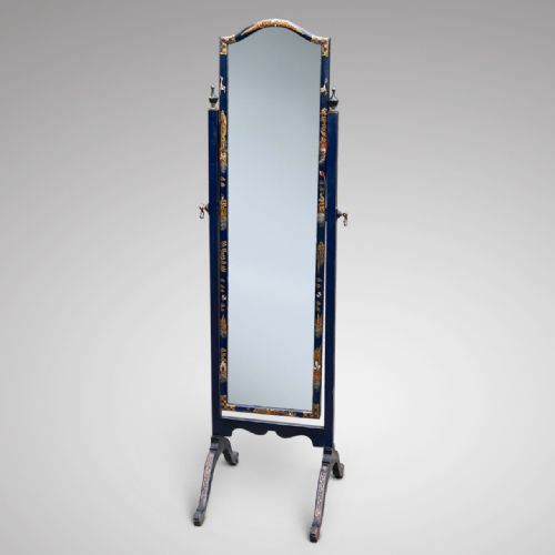 Blue Laquer Chinoiserie Cheval Mirror
