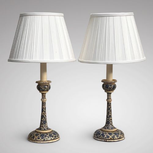 Pair of 19th Century Painted Kashmiri Lamps