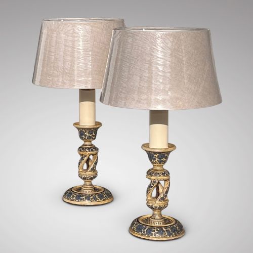 Pair of Antique Twisted Column Kashmiri Table Lamps