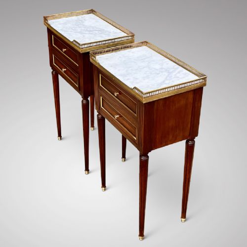 fig 1. Pair of Empire Style French Mahogany Marble Topped Bedside Tables