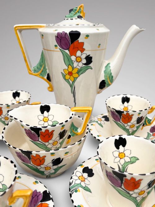 Art Deco Burleigh Hand Painted Coffee Set