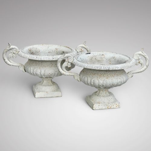 fig 1. Pair of 19th Century Cast Iron Twin Handled Urns