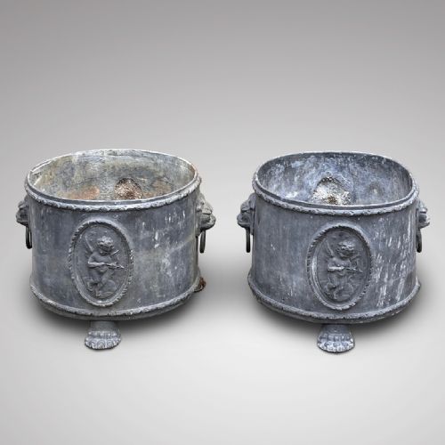 Superb Pair of Lead Garden Planters on Paw Feet