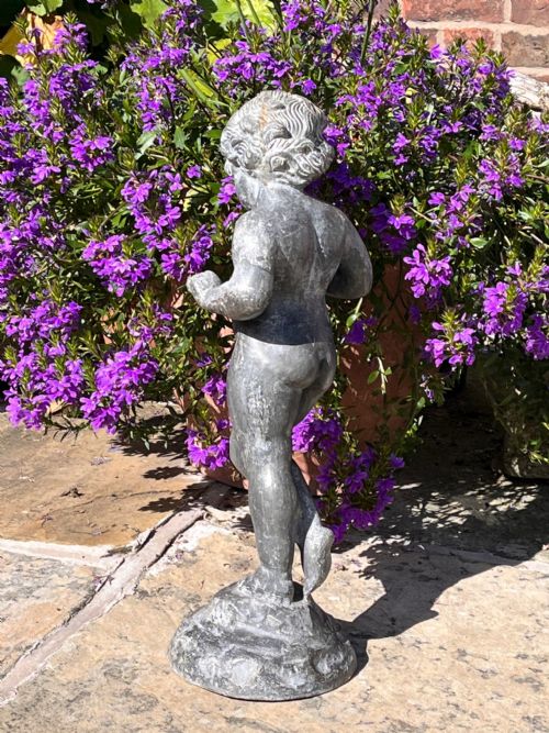 ANTIQUE LEAD PUTTO GARDEN FIGURE - ADDITIONAL PHOTO 1