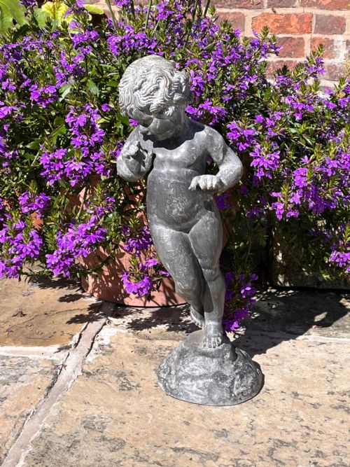 ANTIQUE LEAD PUTTO GARDEN FIGURE - ADDITIONAL PHOTO 3