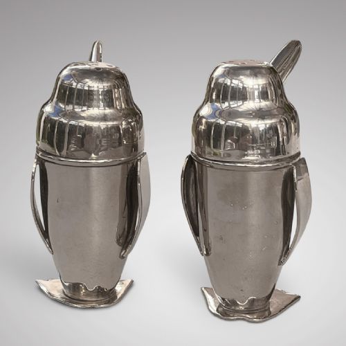fig 1. Pair of Silver Plated Penguin Pepperettes by James Deakin & Sons