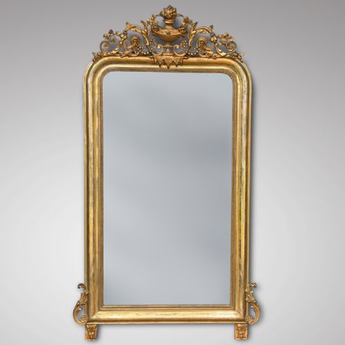 Antique French Gilt Mirroe with Ornate Cresting