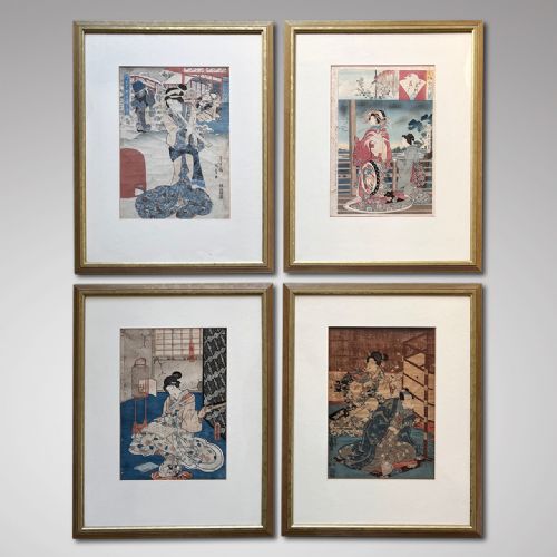 Set of 4 19th Century Japanese Woodblock Prints