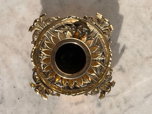 PAIR OF AESTHETIC MOVEMENT BRASS CERAMIC CANDLESTICKS - ADDITIONAL PHOTO 2