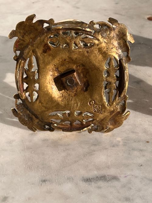 PAIR OF AESTHETIC MOVEMENT BRASS CERAMIC CANDLESTICKS - ADDITIONAL PHOTO 3