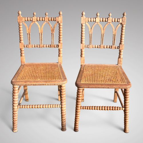 Pair of Bleached Oak Gothic Bobbin Side Chairs
