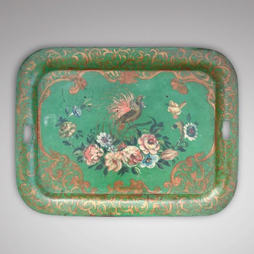 19th Century Green Toleware Tray