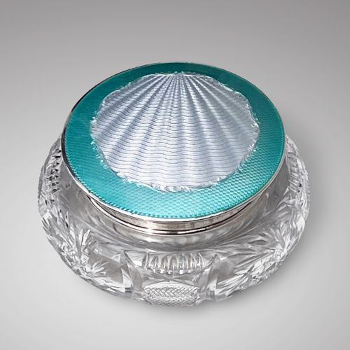 Art Deco Silver and Guilloche  Enamel Dressing Table Powder Bowl