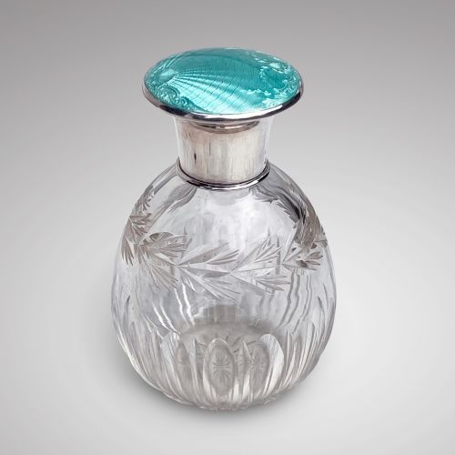 art deco cut glass and silver enamel dressing table perfume bottle - CATEGORY: ANTIQUE GLASS - DATED 1930