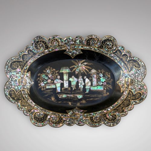 fig 1. Chinoiserie Mother of Pearl Inlaid Papier Mache Dish
