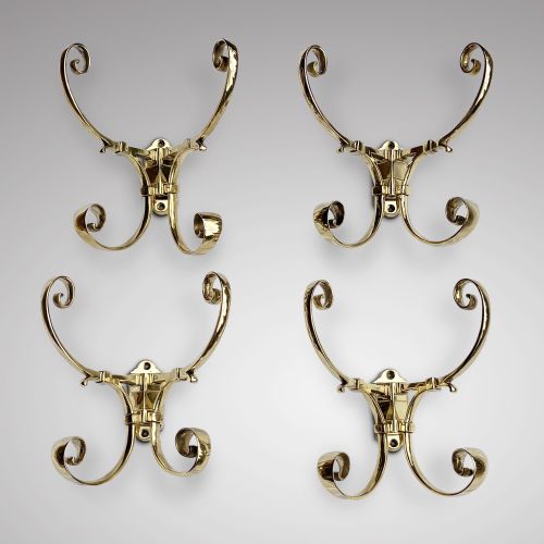 Superb Set of 4 Antique Brass Hat & Coat Hooks