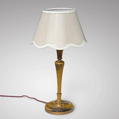 Antique Chinoiserie Ochre Lacquer Table Lamp