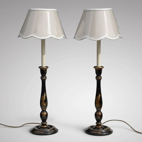 Fabulous Pair of Antique Lacquered Chinoiserie Table Lamps