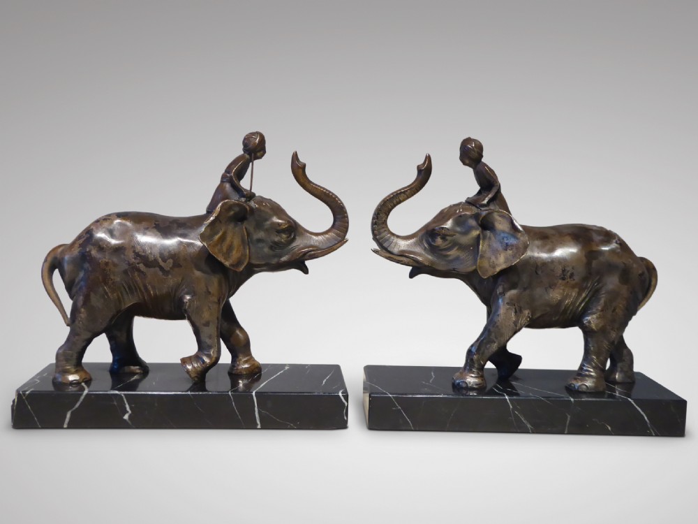A Pair of Spelter Elephant Bookends