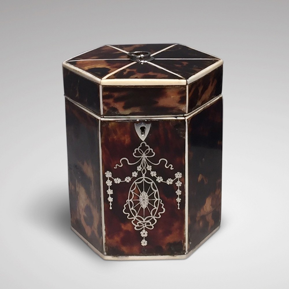 19th Century Tortoiseshell Hexagon Tea Caddy