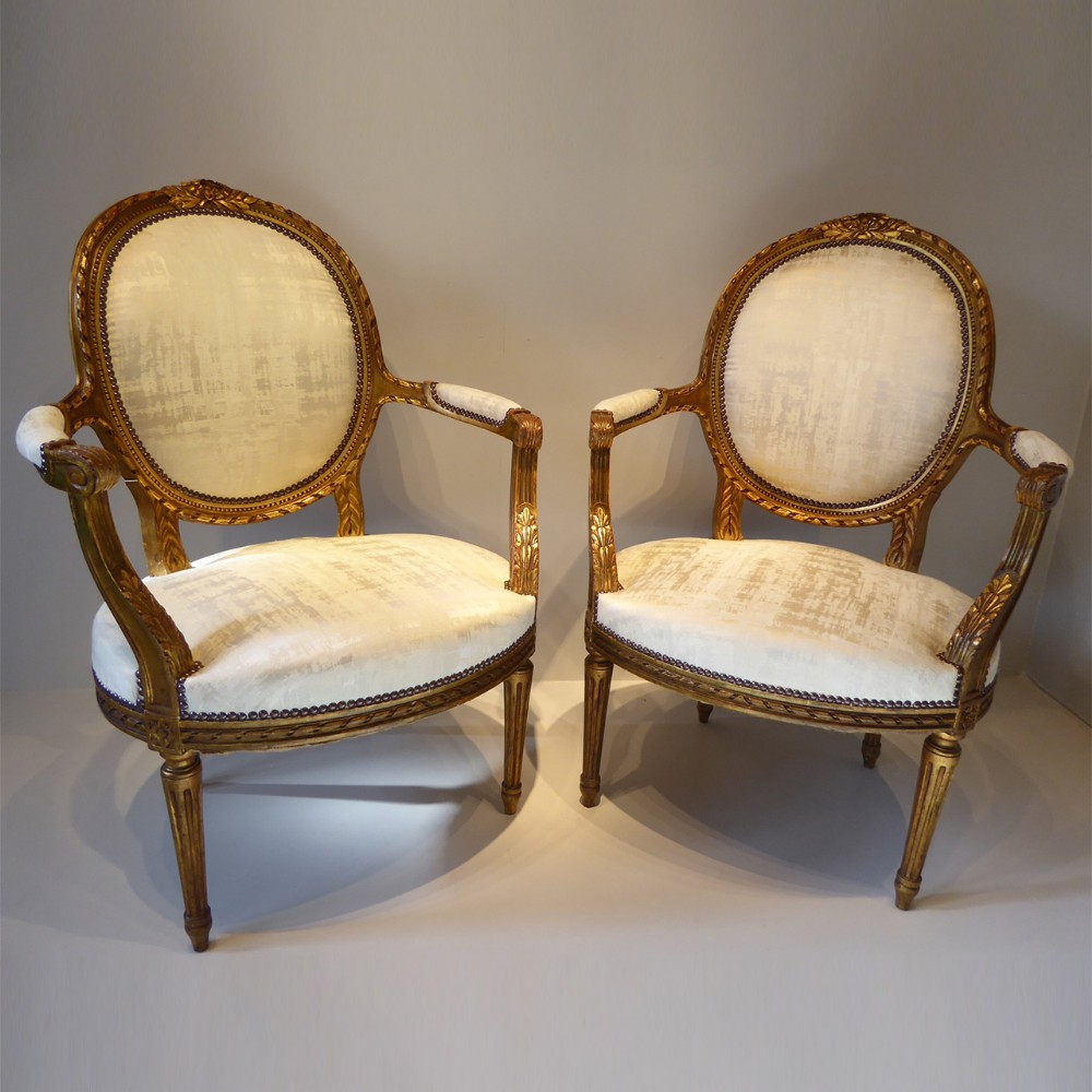 Pair of 19th Century Gilded French salon Chairs