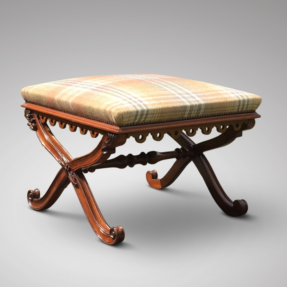 19th Century Mahogany Upholstered Foot Stool