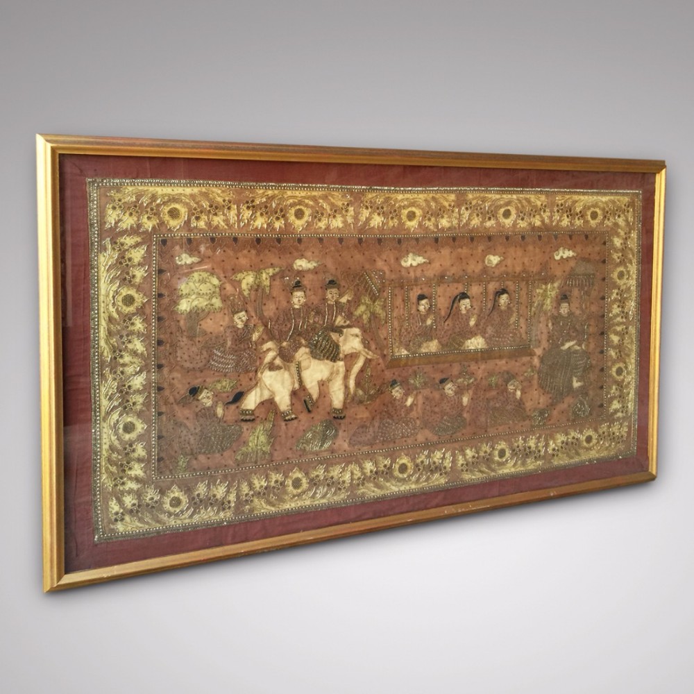 Antique Siamese Embroidered Picture