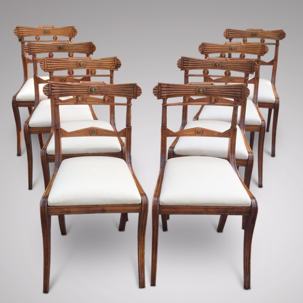 Set of 8 Regency Fruit Wood Dining Chairs