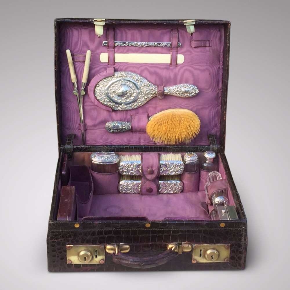 Edwardian Dressing Case in Purple Crocodile Leather