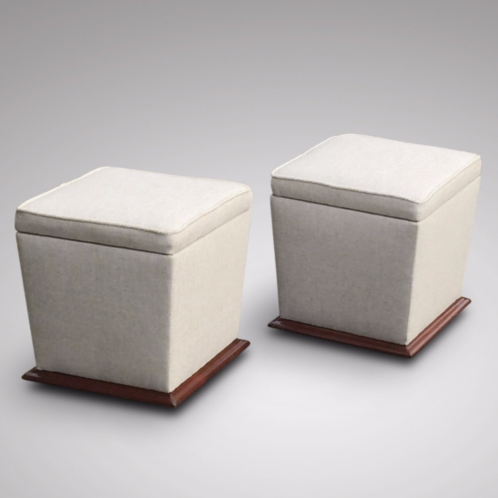 Pair of Victorian Upholstered Mahogany Stools