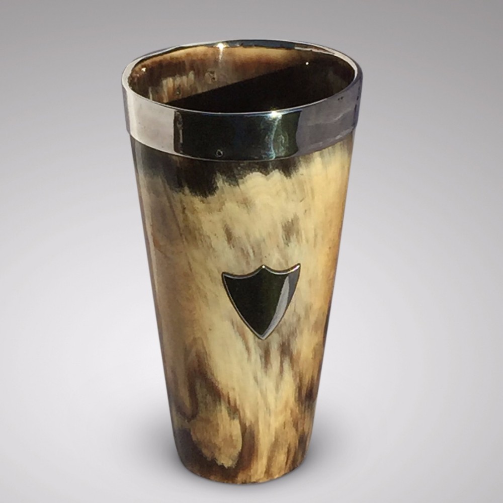 A beautiful 19th Century Horn Beaker with Silver Rim