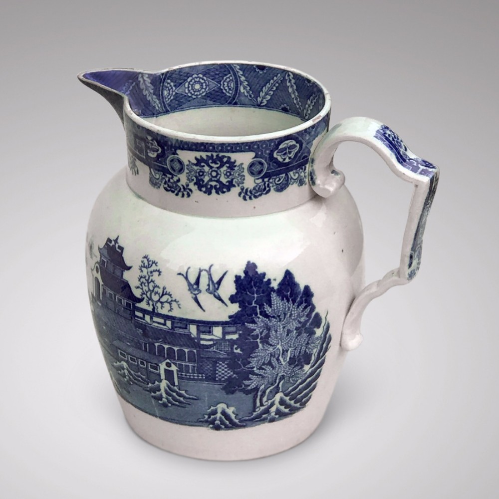 Large 19th Century Pearlware Blue & White Jug