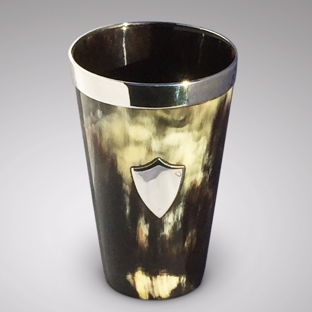 19th Century Silver Collared Horn Beaker