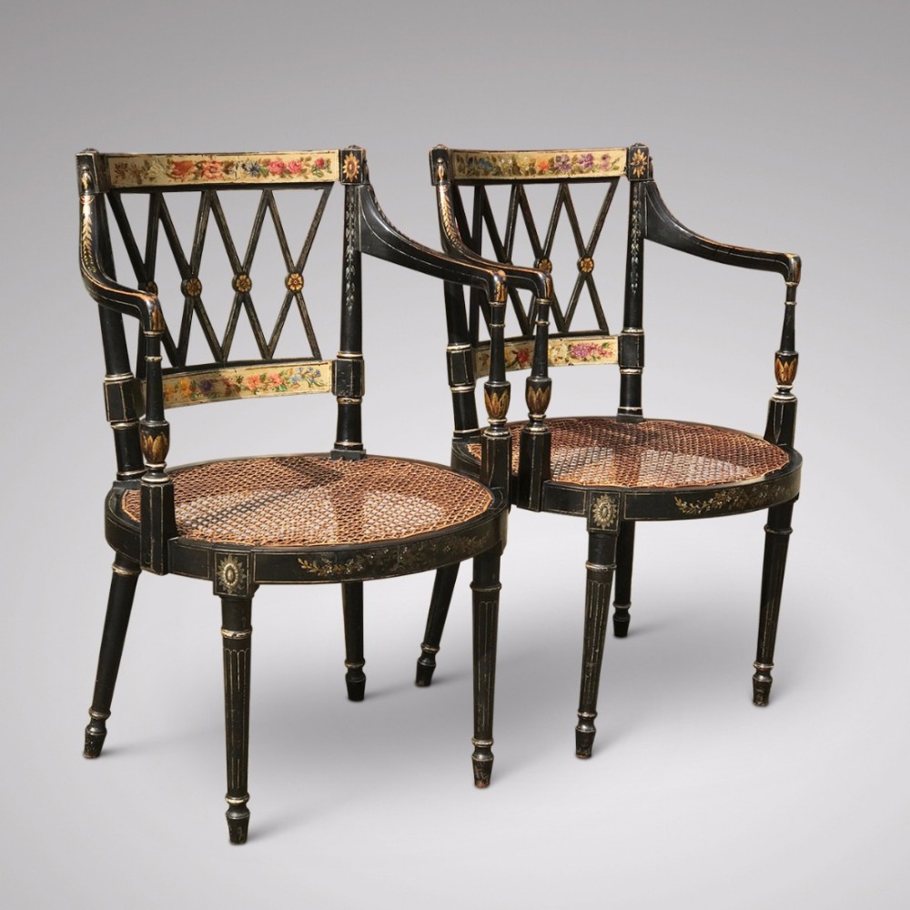 A Fabulous Pair of Regency Painted Elbow Chairs