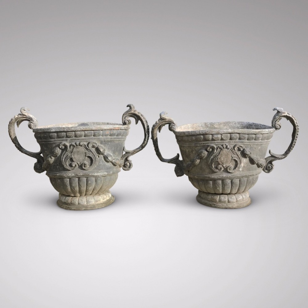 A Fabulous Pair of 18t Century Lead Garden Urns