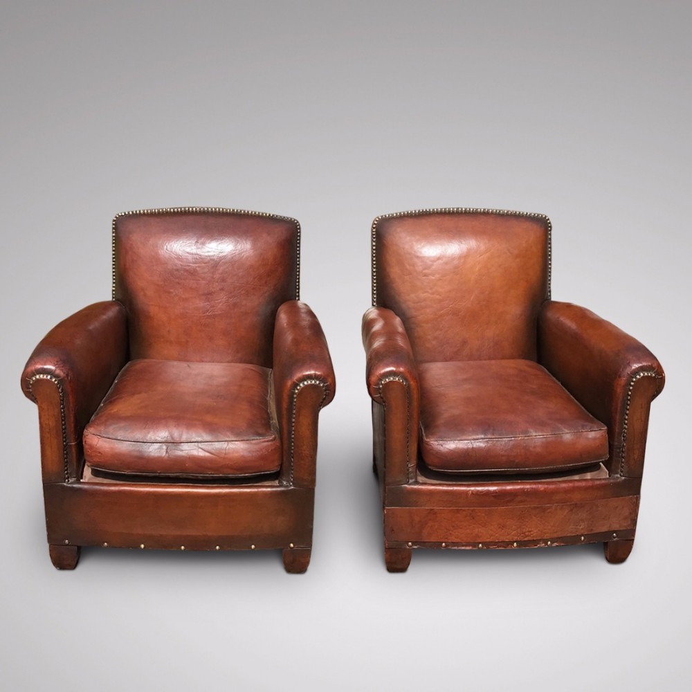 Pair of 1930's French Leather Club Chairs
