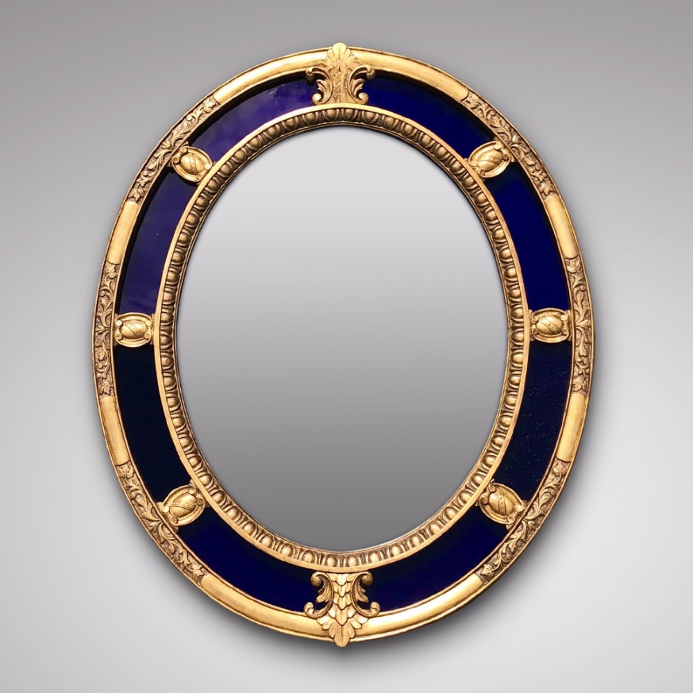 Regency Oval Mirror with Giltwood & Blue Glass Frame