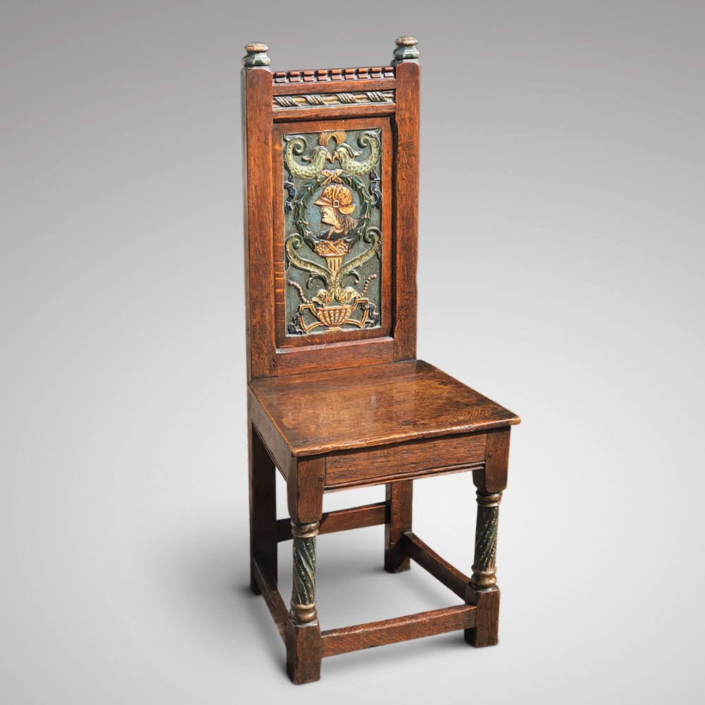 18th Century  Oak  Carved & Painted Side Chair 