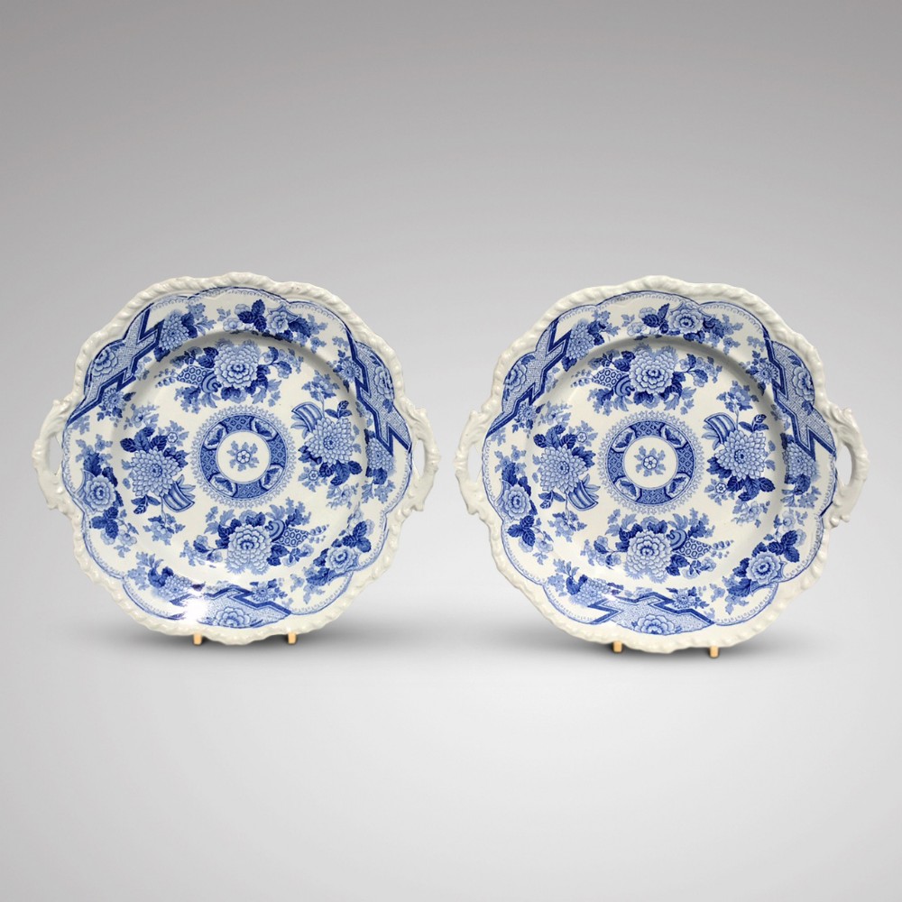 Pair of Ridgway Blue & White Fluted Edge Shallow Dishes