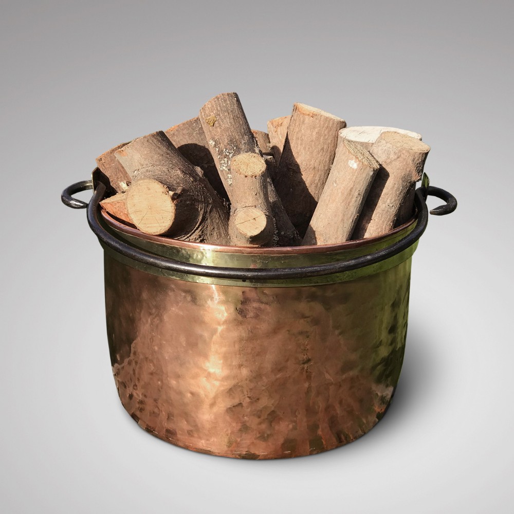 Large 19th Century Copper & Brass Bound Log Bin